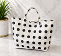 White Polka Dot Patent Leather Tote Bag