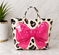 Leopard Print Pink Bow Patent Leather Tote Bag