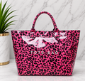 Hot Pink Leopard Print Bow Patent Leather Tote Bag