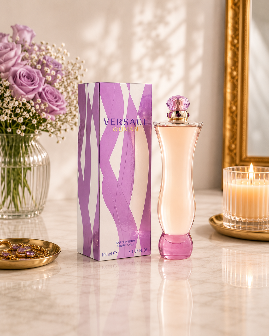 Versace Woman Eau De Parfum 100ml bottle and purple box