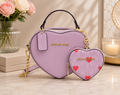Michael Kors heart shaped handbag in lavender with gold hardware and matching red heart coin purse