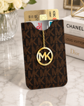 Brown monogram MK Card Protect Credit Bank Card Holder Case Slim Wallet with gold MK charm detail
