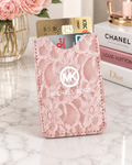 Pink lace MK Card Protect Credit Bank Card Holder Case Slim Wallet with white MK logo