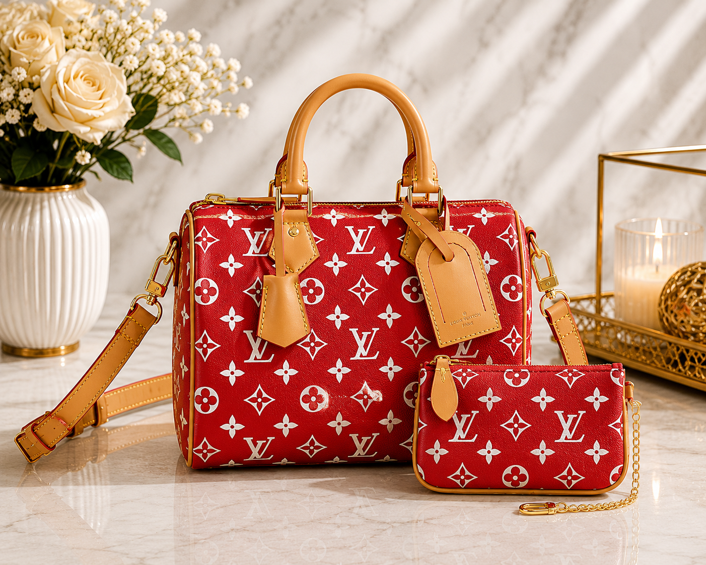Cherry Red Monogram Handbag Set