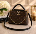 Brown Monogram Crossbody Bag with Black Accents