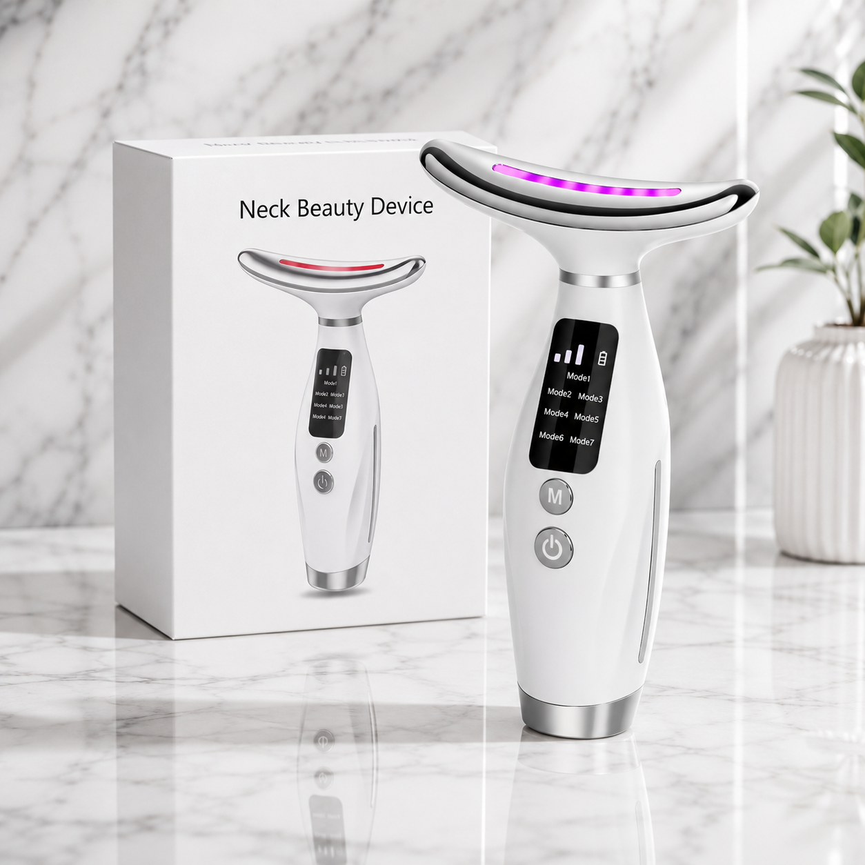 7-Color LED Neck & Facial Massager – USB Rechargeable Vibration Massager