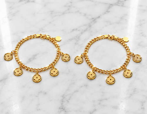 2Pc Gold Tone Charm Bracelet Set Fashion Jewelry Gift