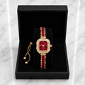 Ruby Red Crystal Quartz Watch & Bracelet Gift Set