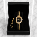 Black & Gold Crystal Quartz Watch & Bracelet Gift Set