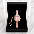 Pink Rose Gold Crystal Quartz Watch & Bracelet Gift Set