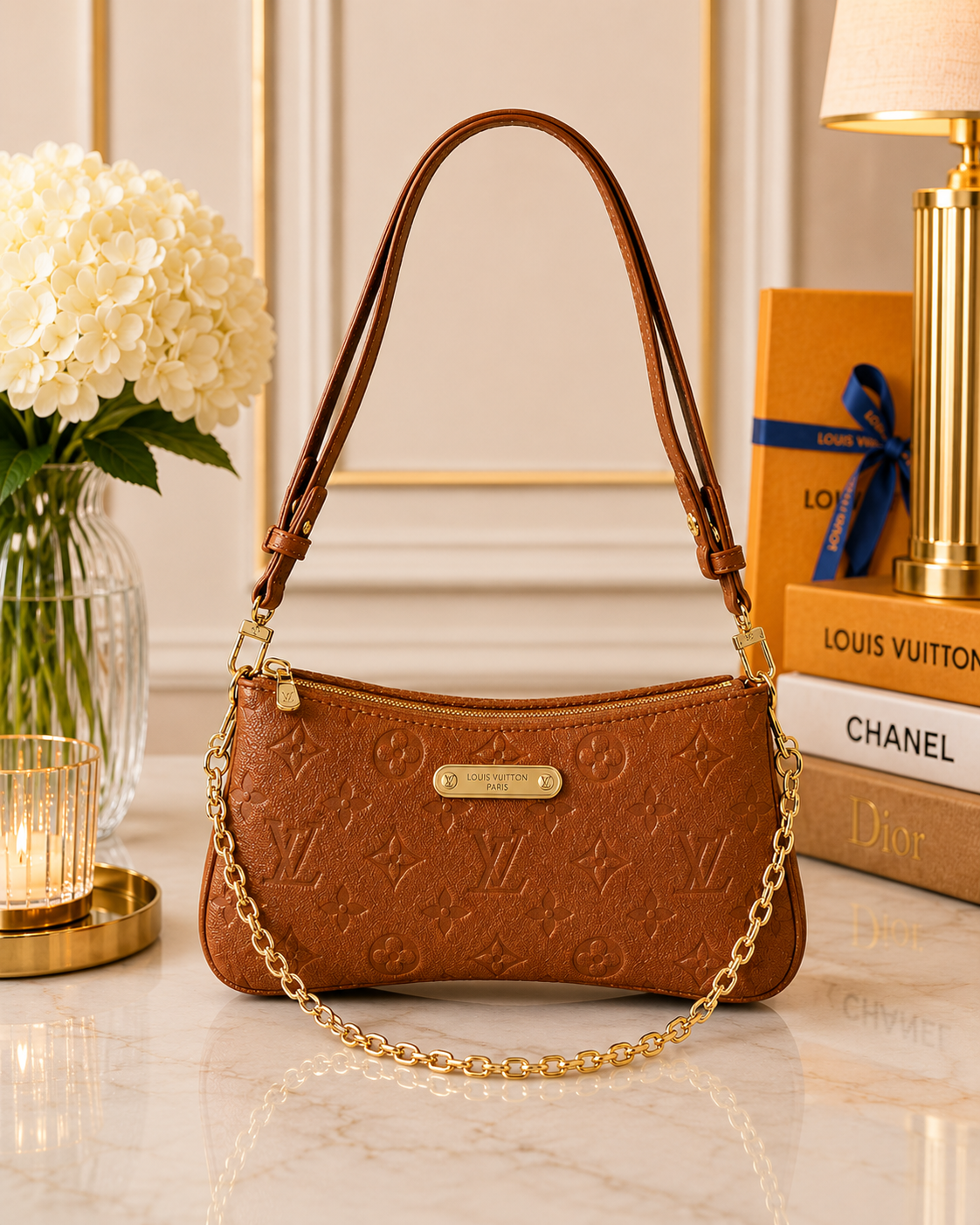 Louis Vuitton Cognac Monogram Embossed Leather Mini Bag