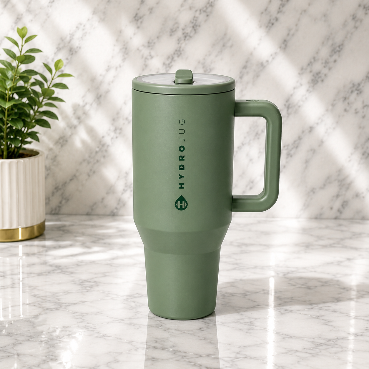 HydroJug 40oz Tumbler Sage Green Insulated Cup Handle Straw Travel Mug