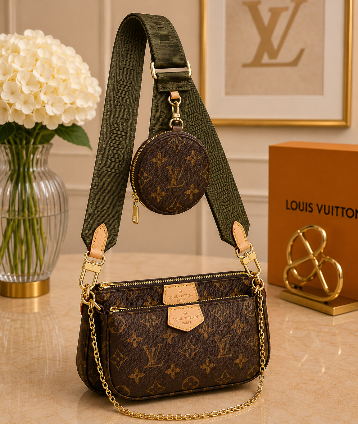 Louis Vuitton Multi Pochette Accessoires with Olive Green Strap
