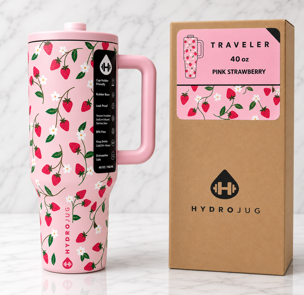 HydroJug Traveler 40 oz – Pink Strawberry