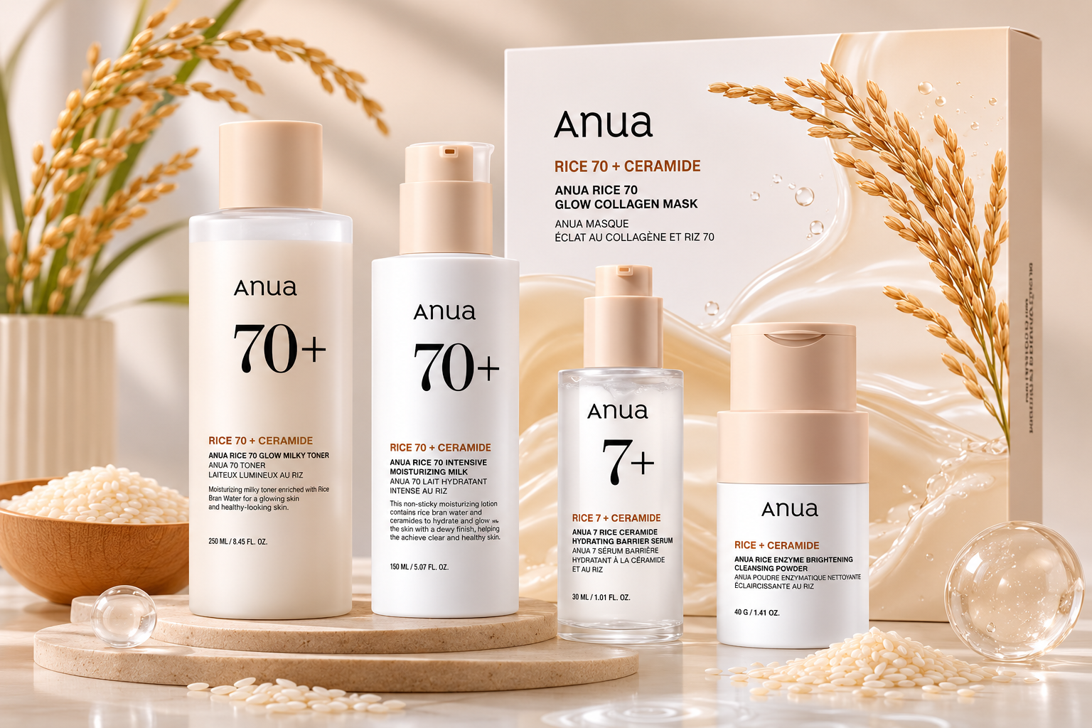 Anua Korean Rice Glass Skin 4-Step Skincare Routine Set