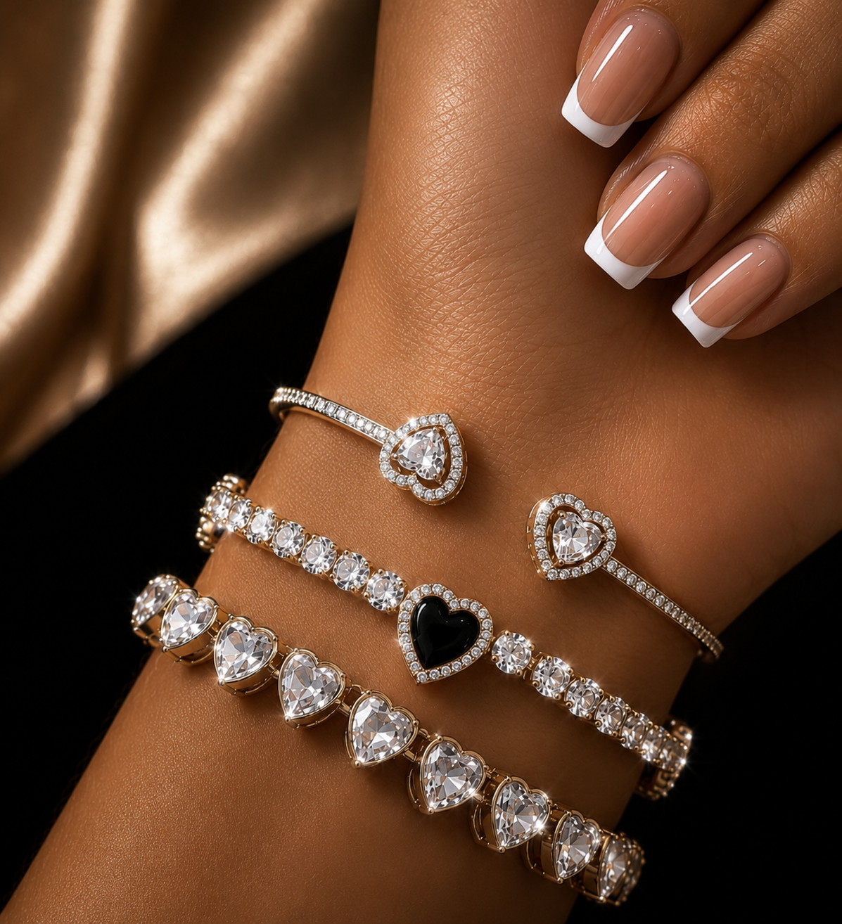 Gold Heart Crystal Bracelet Stack