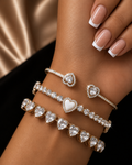 White Heart Crystal Bracelet Stack