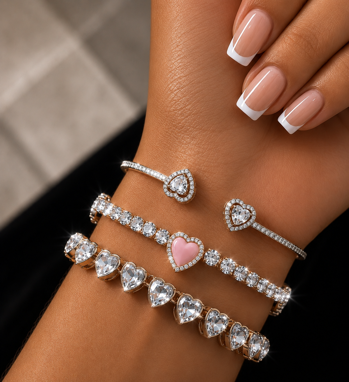 Pink Heart Crystal Bracelet Stack