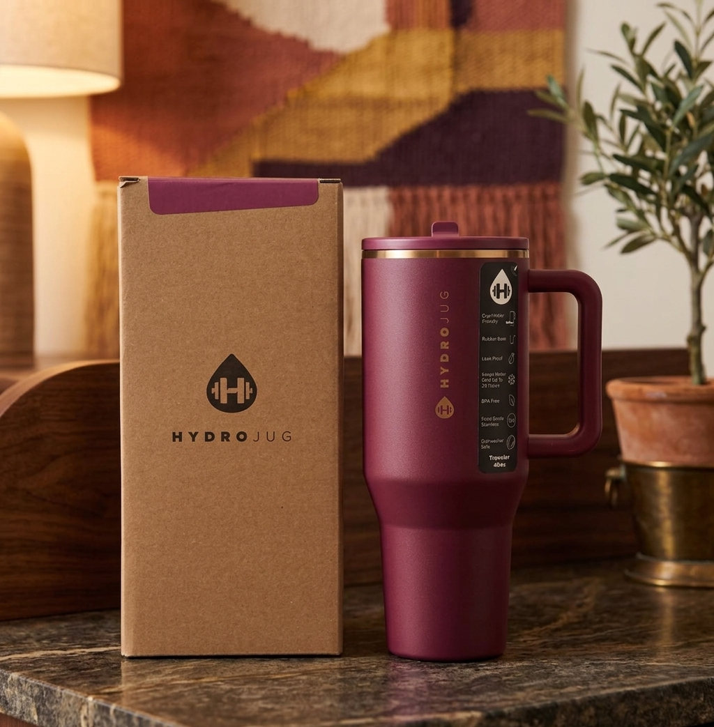 HydroJug 40oz Traveler Tumbler Merlot Insulated Cup Handle Straw Lid