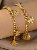 2Pc Gold Tone Charm Bracelet Set Fashion Jewelry Gift