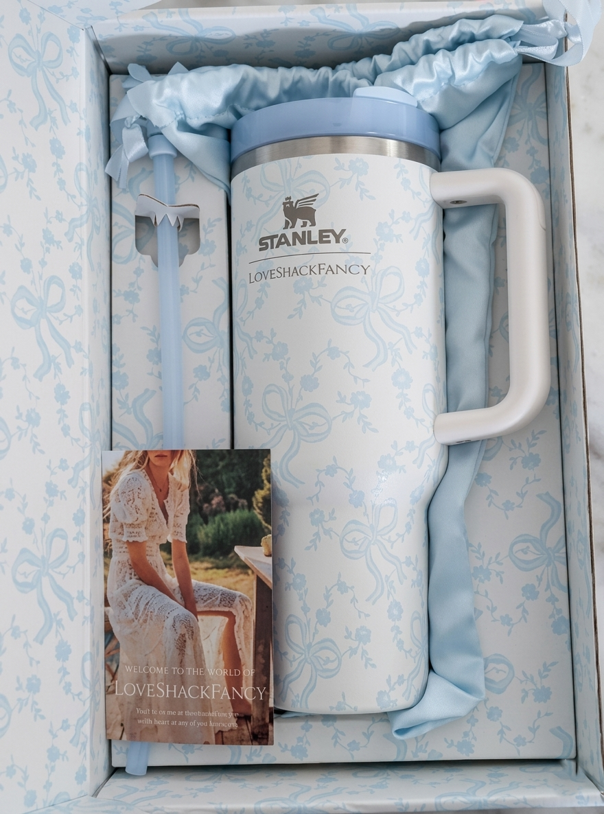 40oz Stanley Quencher Wintery Ice Blue Tumbler Cup w/ Lid & Straw