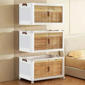 3 Tier Storage Cabinet w/ Doors Wheels Stackable Folding Organizer White